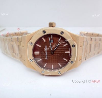 Copy Audemars Piguet Royal Oak Women  34mm Watch Quartz Rose Gold Brown Dial